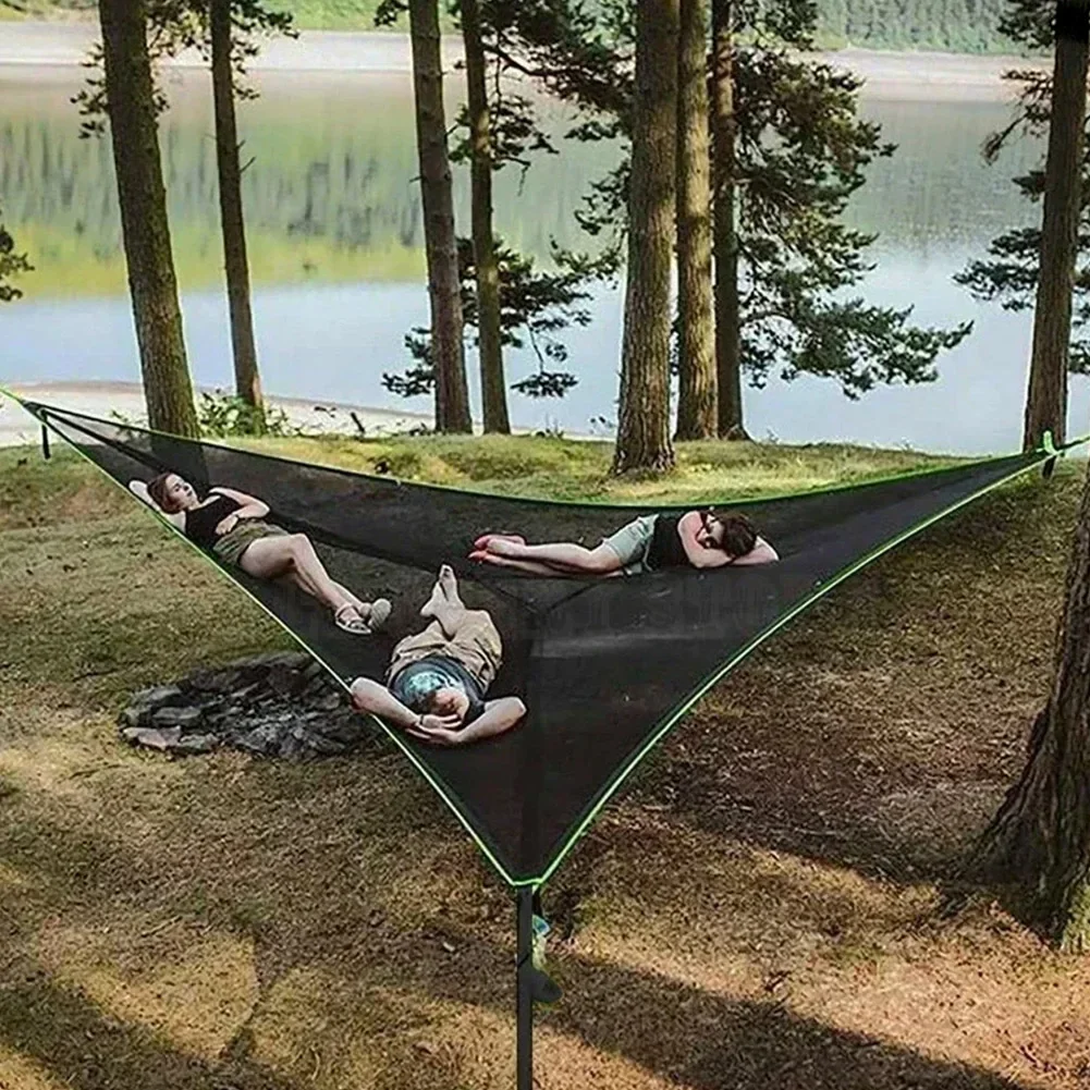 Hamaca triangular portátil antivuelco para acampar, cama colgante para varias personas para viajes al aire libre.