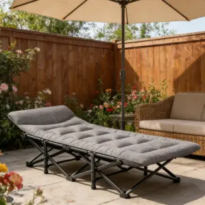 Cama plegable de algodón suave para invitados con bolsillo lateral para actividades al aire libre, camping, viajes, senderismo, oficina, balcón, tomar el sol, hospital, acompañante.