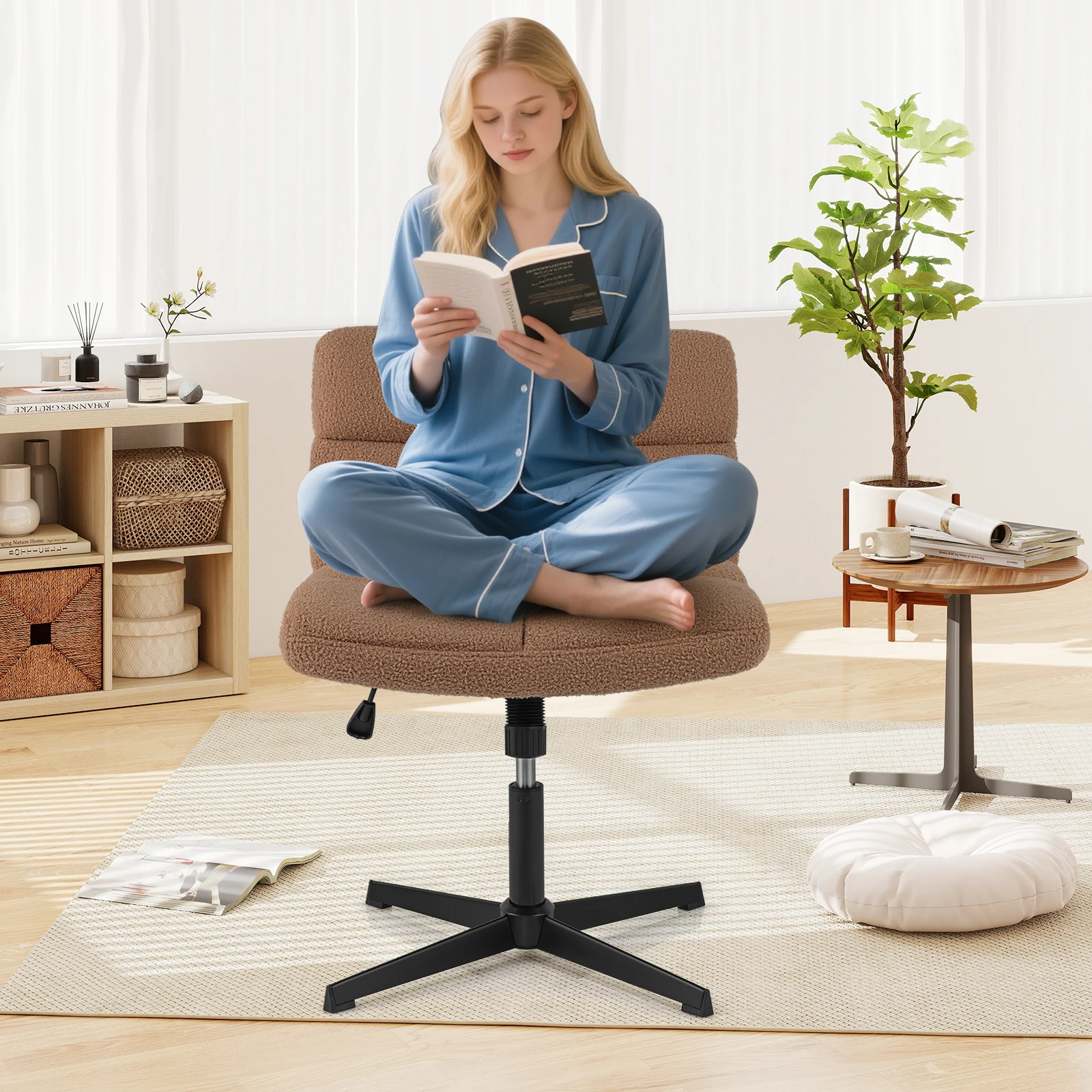 Tailor seat chair, swivel chair without armrests, desk chair with wide seating area, office chair with cross foot, makeup chair