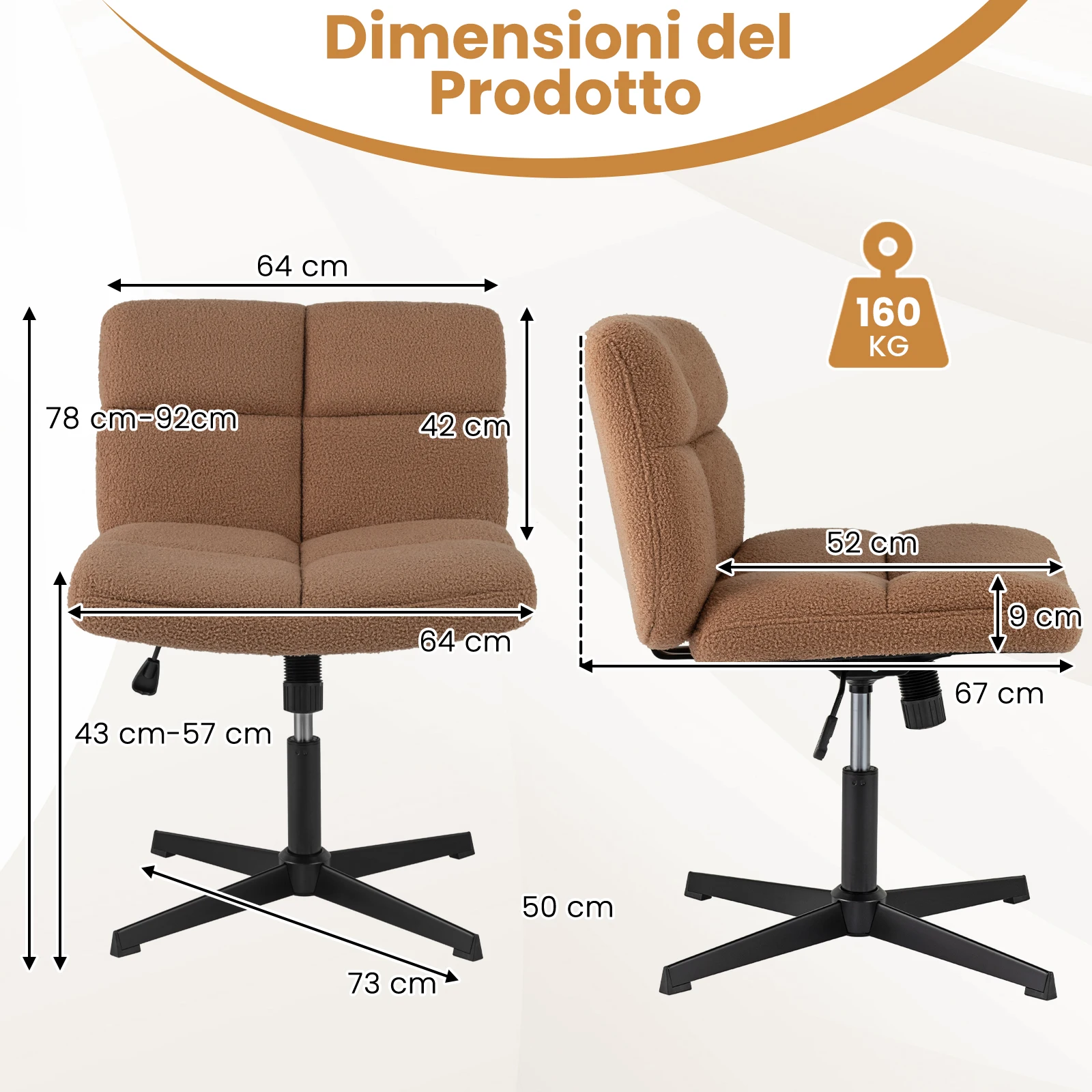 Tailor seat chair, swivel chair without armrests, desk chair with wide seating area, office chair with cross foot, makeup chair