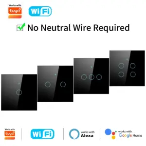 WIFI Wok with Tuya Smart Touch Light EU Switch Wireless Remote LED Light Switches No Neutral Wire Required 1-4 Gang Alexa Google