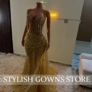 Yellow Sequin Prom Dresses Black Girls 2026 Sweetheart Aso Ebi Split Party Dress Tassel African Mermaid Evening Gowns Customized